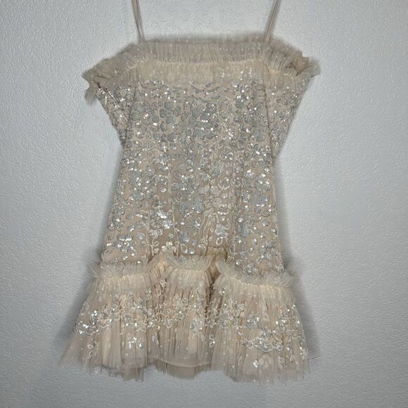 NWT Needle & Thread Regal Rose Gloss Strapless Micro Mini Dress Champagne Size14 - Picture 6 of 14